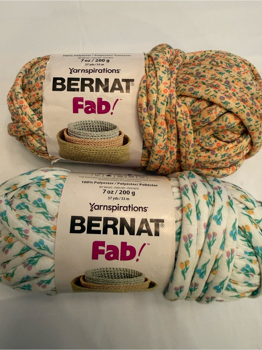 Bernat Fab! Floral Polyester Yarn in Yellow & White - 2 Pack